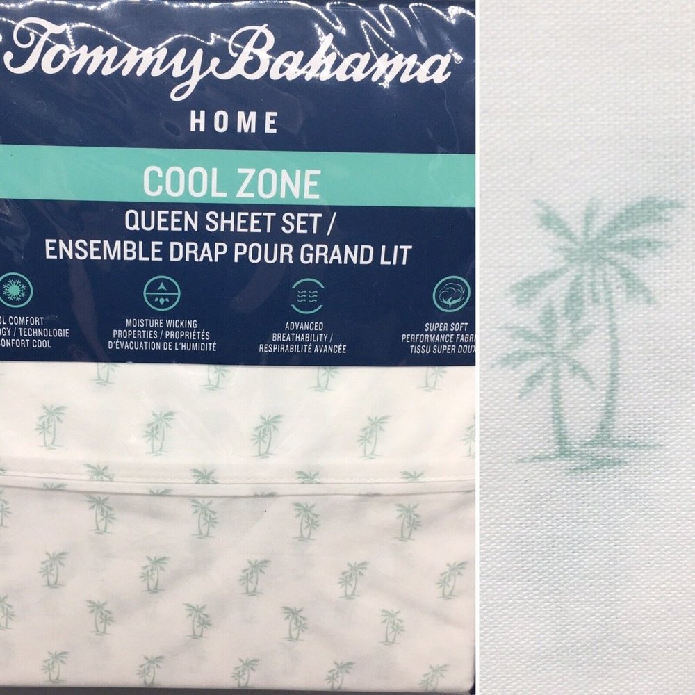 4pc Tommy Bahama Dual Palm Trees QUEEN Cool Zone Sheet Set Tropical Hawaiian